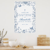 Blauw Toile de Jouy Bloemendoop Welkomstbord Poster (Keuken)