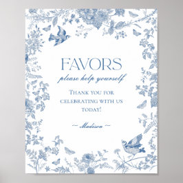 Blauw Toile De Jouy  Bloemtegoed Favorieten Teken Poster