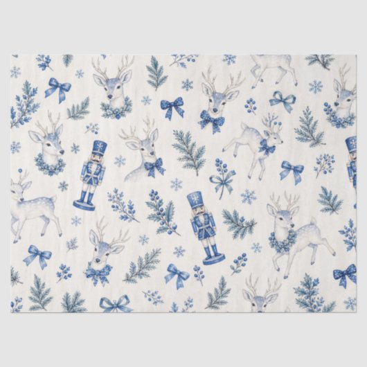 Blauw Toile de Jouy Bos Kerstmis Tissuepapier (Voorkant)