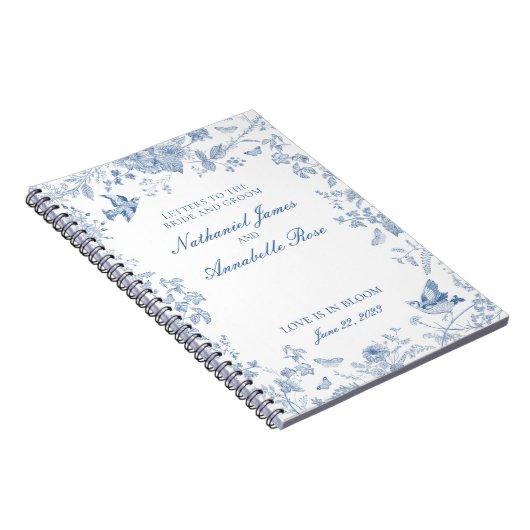 Blauw Toile De Jouy Bruidsbrieven Bruid en Bruideg Notitieboek (Rechterzijde)