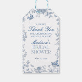 Blauw Toile De Jouy Bruiloftsfeest Favoren Cadeaulabel (Achterkant)