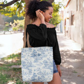 Blauw Toile de Jouy Elegant Frans Stijl Monogram Tote Bag