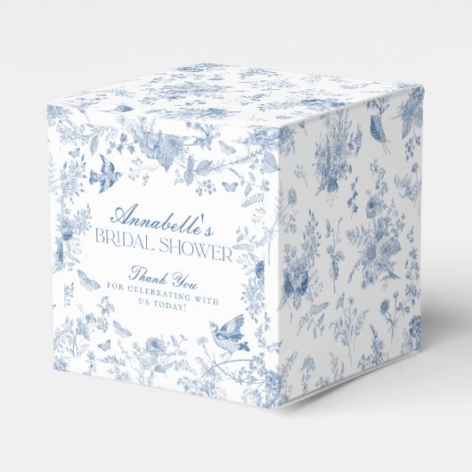 Blauw Toile de Jouy Floral Vrijgezellenfeest gunst Bedankdoosjes (Voorkant Zijde)