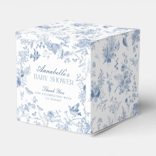 Blauw Toile de Jouy Floral Vrijgezellenfeest gunst Bedankdoosjes (Achterkant)
