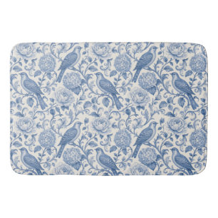 Blauw Toile de Jouy Frans Landelijk Bloemmotief Badmat