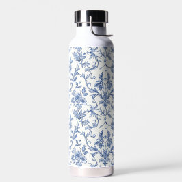 Blauw Toile de Jouy Frans Landelijk Bloemmotief Waterfles