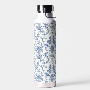 Blauw Toile de Jouy Frans Landelijk Bloemmotief Waterfles