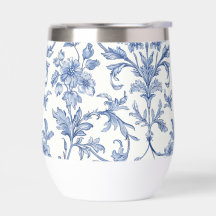 Blauw Toile de Jouy Frans landelijk bloempatroon