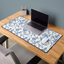 Blauw Toile de Jouy Frans landelijk bloempatroon Bureaumat