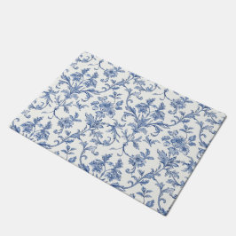 Blauw Toile de Jouy Frans landelijk bloempatroon Deurmat