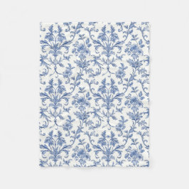 Blauw Toile de Jouy Frans landelijk bloempatroon Fleece Deken