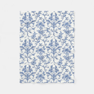 Blauw Toile de Jouy Frans landelijk bloempatroon Fleece Deken