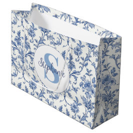 Blauw Toile de Jouy Frans landelijk bloempatroon Groot Cadeauzakje