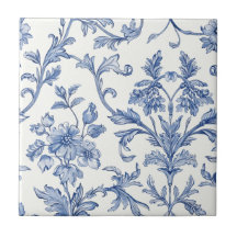 Blauw Toile de Jouy Frans landelijk bloempatroon