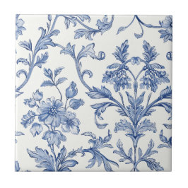 Blauw Toile de Jouy Frans landelijk bloempatroon Tegeltje