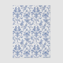 Blauw Toile de Jouy Frans landelijk bloempatroon
