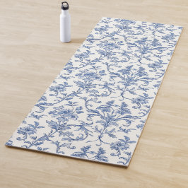 Blauw Toile de Jouy Frans landelijk bloempatroon Yogamat
