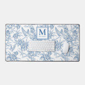 Blauw Toile de Jouy Frans Monogram Naam Bureaumat (Keyboard & Muis)