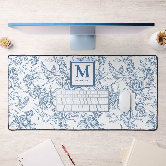 Blauw Toile de Jouy Frans Monogram Naam Bureaumat