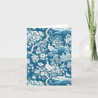 Blauw Toile de Jouy-geïnspireerde Bloemenpapier Gr Kaart