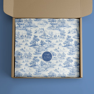 Blauw Toile de Jouy geschenkverpakking Elegant Tissuepapier