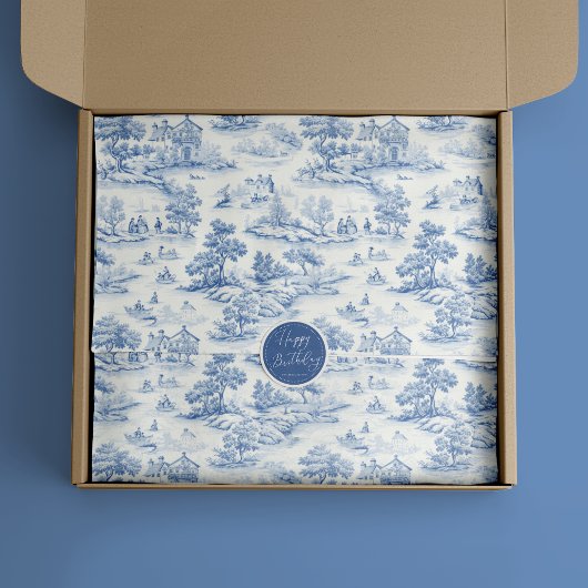 Blauw Toile de Jouy geschenkverpakking Elegant Tissuepapier