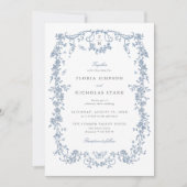 Blauw Toile de Jouy Huwelijksuitnodiging Chinoiser Kaart (Voorkant)