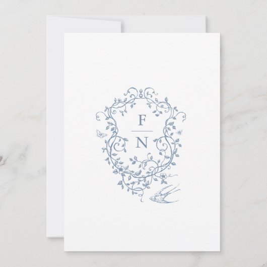 Blauw Toile de Jouy Huwelijksuitnodiging Chinoiser Kaart (Achterkant)