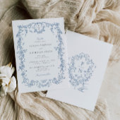 Blauw Toile de Jouy Huwelijksuitnodiging Chinoiser Kaart