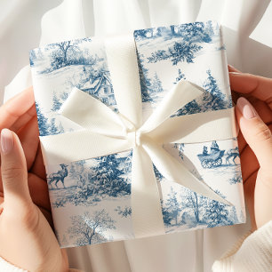 Blauw Toile de Jouy Kerstcadeaupapier Cadeaupapier