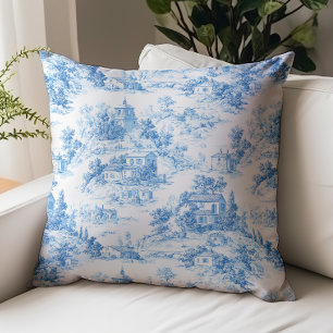 Blauw Toile de Jouy Landhuizen Patroon Kussen