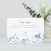 Blauw Toile De Jouy Luier Raffle Uitnodiging Invoe Informatiekaartje (Staand voorkant)