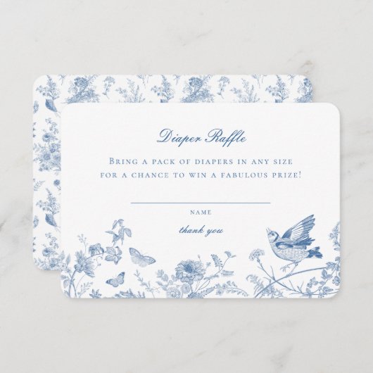 Blauw Toile De Jouy Luier Raffle Uitnodiging Invoe Informatiekaartje (Voorkant / Achterkant)