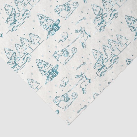 Blauw Toile de Jouy Moderne Kerstscènes Tissuepapier (Detail)