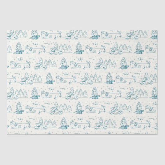Blauw Toile de Jouy Moderne Kerstscènes Tissuepapier (Voorkant)