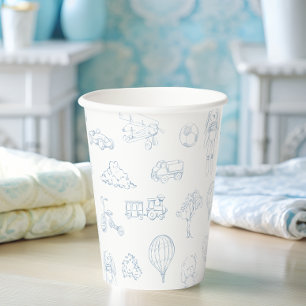Blauw Toile de Jouy Nursery Jongens Baby shower Papieren Bekers
