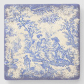  blauw Toile de Jouy paar gedrukt Stenen Onderzetter (Voorkant)