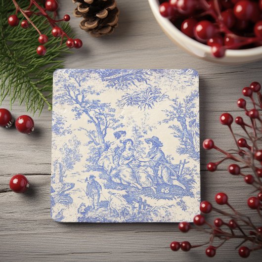  blauw Toile de Jouy paar gedrukt Stenen Onderzetter