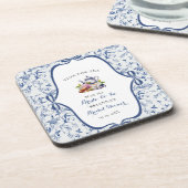 Blauw Toile de Jouy Thee Feest Bruidscadeau Bier Onderzetter (Linkerzijde)