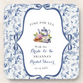 Blauw Toile de Jouy Thee Feest Bruidscadeau Bier Onderzetter (Voorkant)