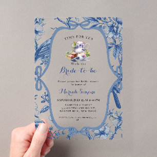 Blauw Toile de Jouy theepartij bruidsmeisjesfeest Acryl Uitnodigingen