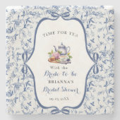 Blauw Toile de Jouy Theepartij Bruidsmeisjesfeest Stenen Onderzetter (Voorkant)