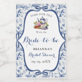 Blauw Toile de Jouy Theepartij Bruidsmeisjesfeest Voedselcontainer Etiket (Enkel label)