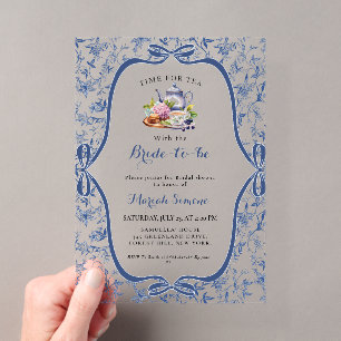 Blauw Toile de Jouy theepartij bruidsmeisjesuitnod Acryl Uitnodigingen