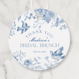Blauw Toile De Jouy Vintage Bloemachtig Bruids Bru Bedankjes Labels
