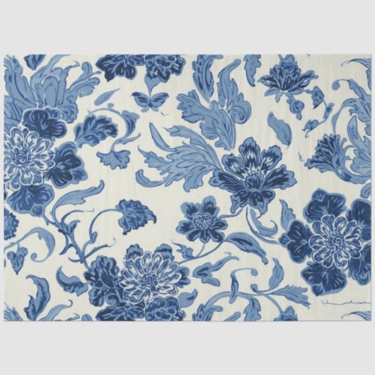 Blauw Toile Decoupage Vintage Botanisch Tissuepapier (Voorkant)
