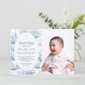 Blauw Toile doop dank u kaart, foto ontwerp Kaart (Staand voorkant)