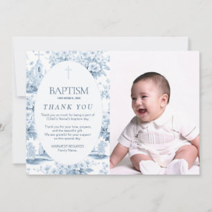 Blauw Toile doop dank u kaart, foto ontwerp Kaart