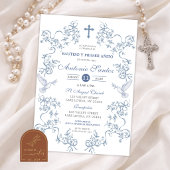 Blauw toile doop uitnodiging jongen