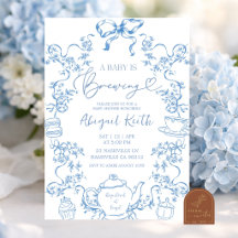 Blauw Toile Een Baby Is Aan 't Brouwen Thee Feest 
